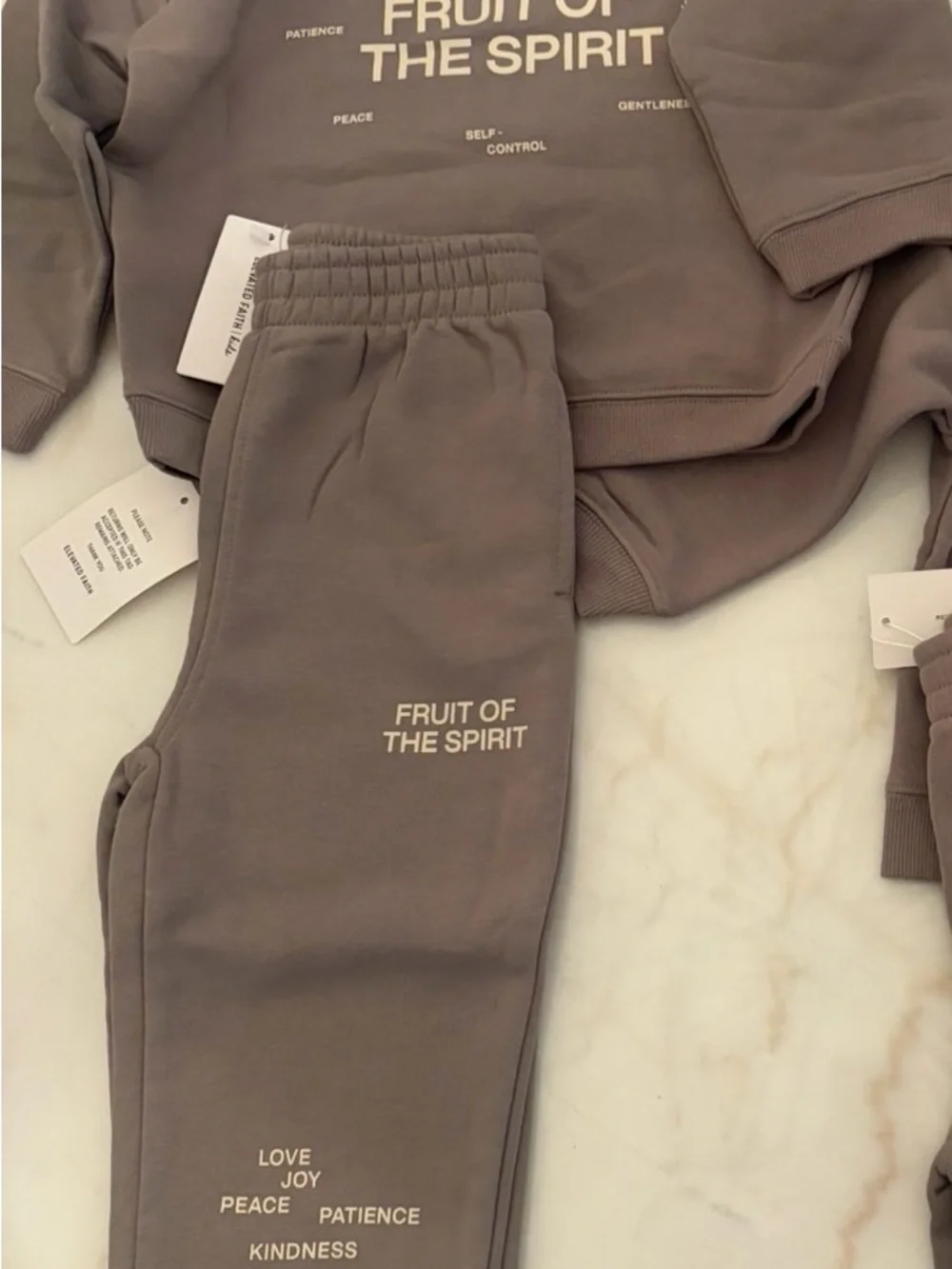 Kids 'Fruit of the Spirit' Jogger Set in Taupe